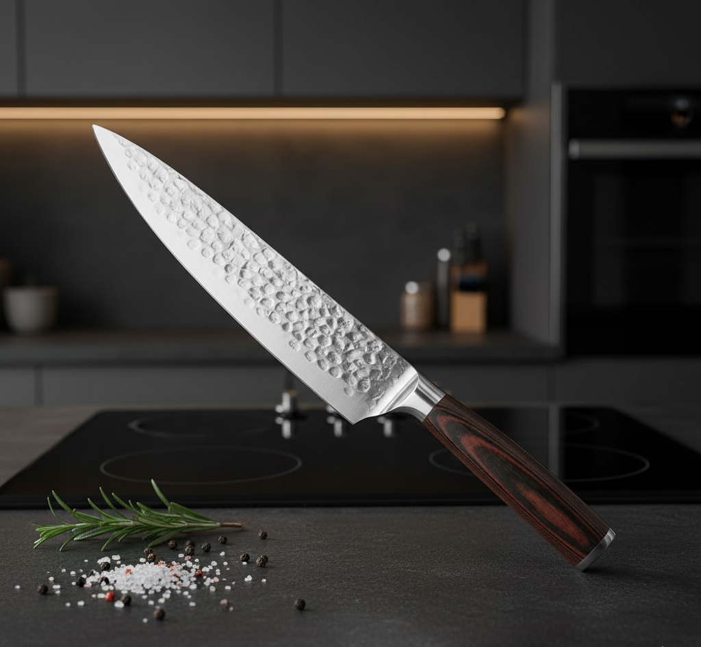 Ensemble Couteaux Martelés Kensei Kaizen™ Kinzoku Set + Support Magnétique en Acacia