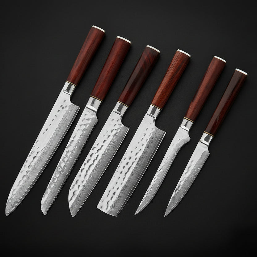 Japanisches Küchenset mit 6 Sakoma-Messern | Damastmesser | Premium-Kollektion