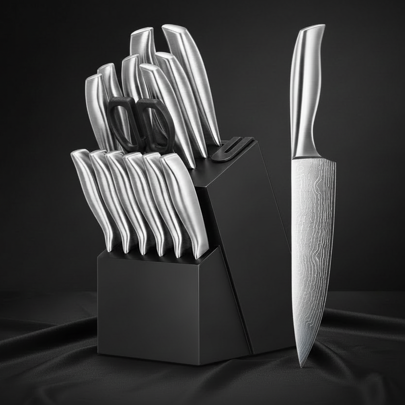 Ensemble de 15 Couteaux Kensei Kaizen™ avec Bloc Auto-Affûtant