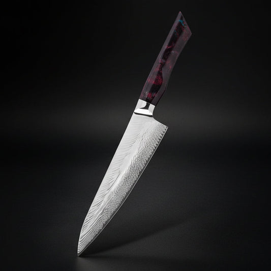 Couteau Japonais Damas | 67 Couches | Couteau de Cuisine Akita | Ultra-Tranchant