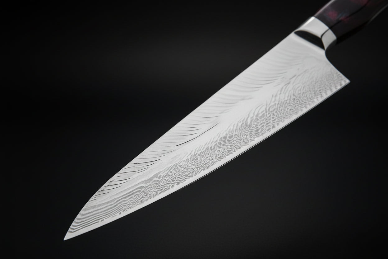 Couteau Japonais Damas | 67 Couches | Couteau de Cuisine Akita | Ultra-Tranchant