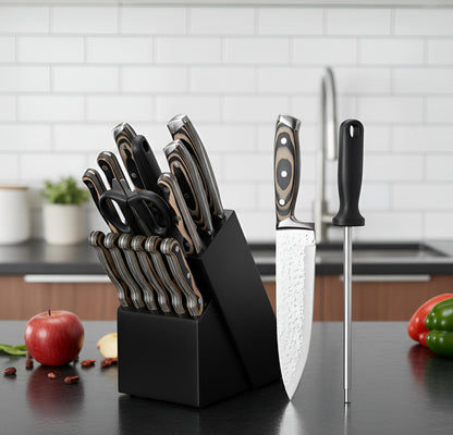 Kensei Kaizen – Kensei Block Set Ensemble de 15 couteaux + Bloc auto-affûtant