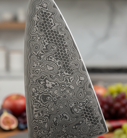 Couteau de chef japonais Damas – Manche résine et bois – Kensei Kaizen