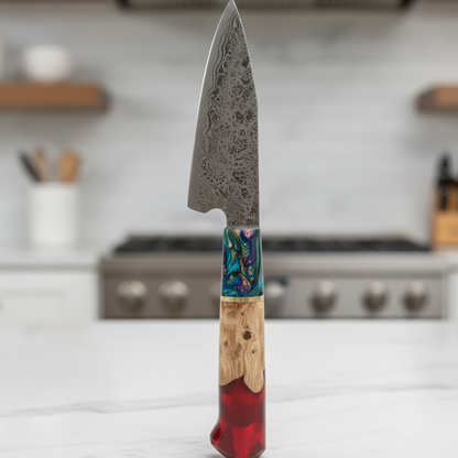 Couteau de chef japonais Damas – Manche résine et bois – Kensei Kaizen