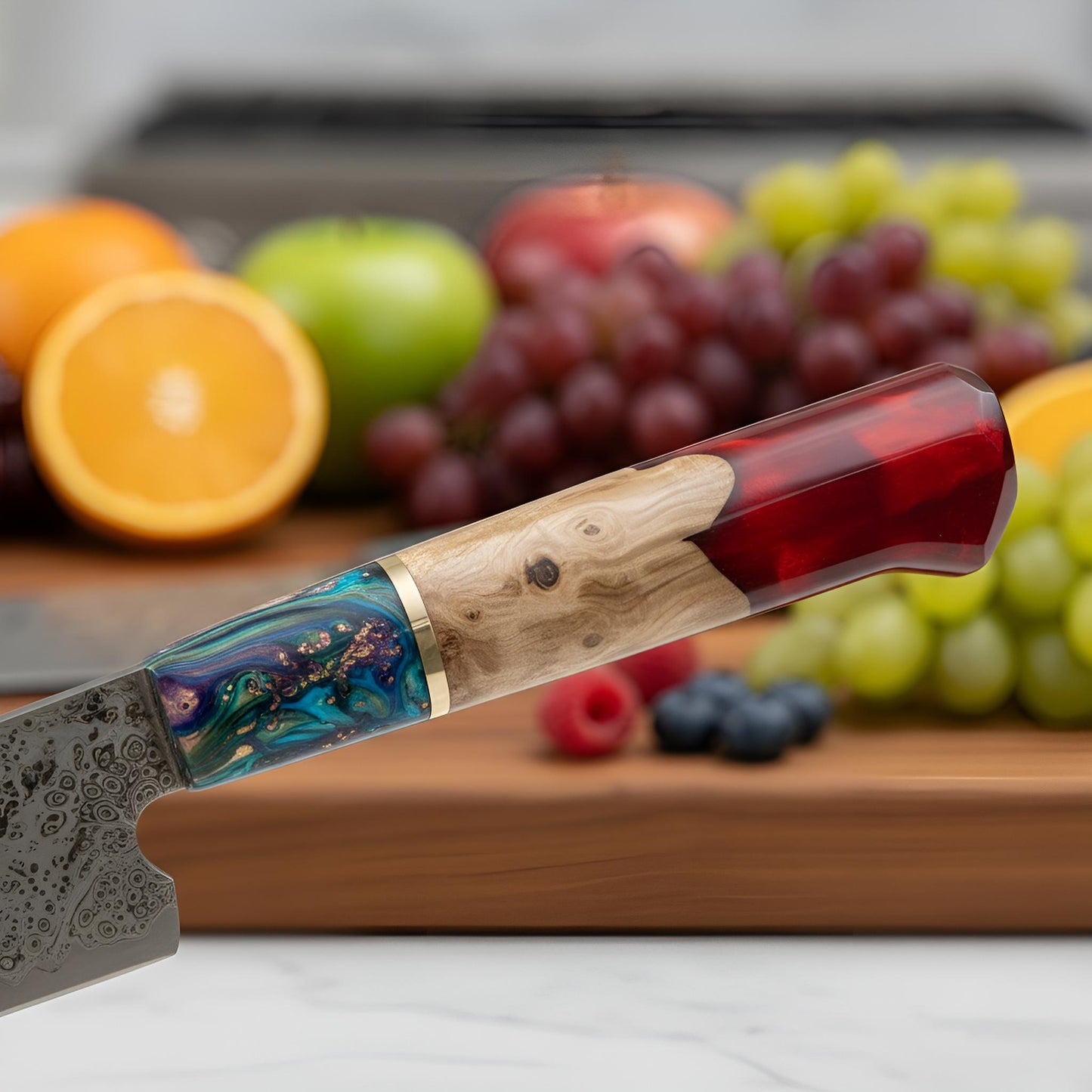 Couteau de chef japonais Damas – Manche résine et bois – Kensei Kaizen