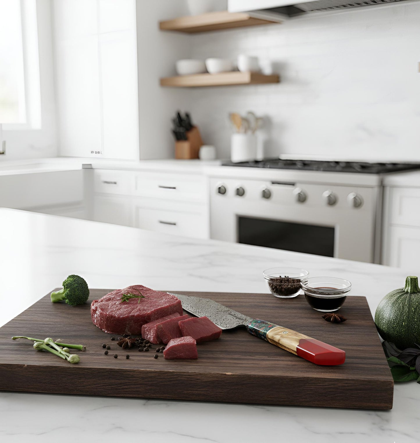 Couteau de chef japonais Damas – Manche résine et bois – Kensei Kaizen