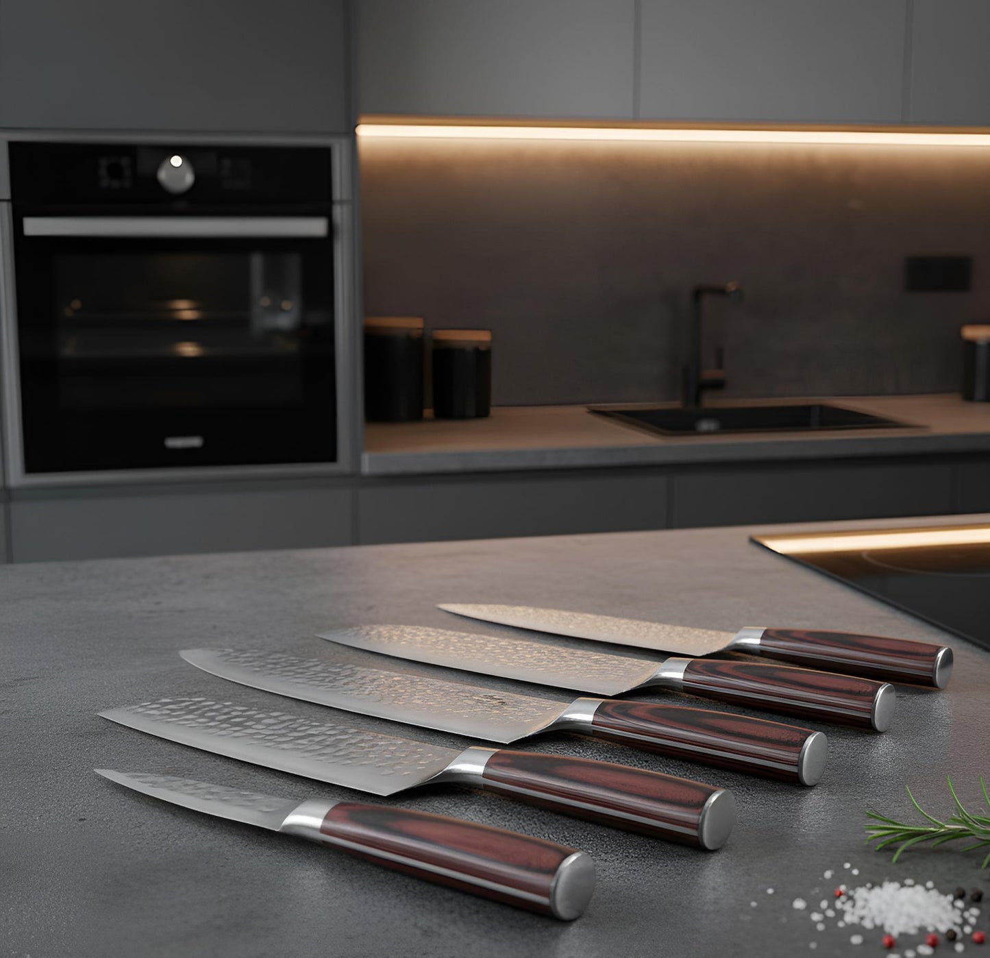 Kensei Kaizen – Kinzoku Set Ensemble de 6 couteaux + Support magnétique en Acacia