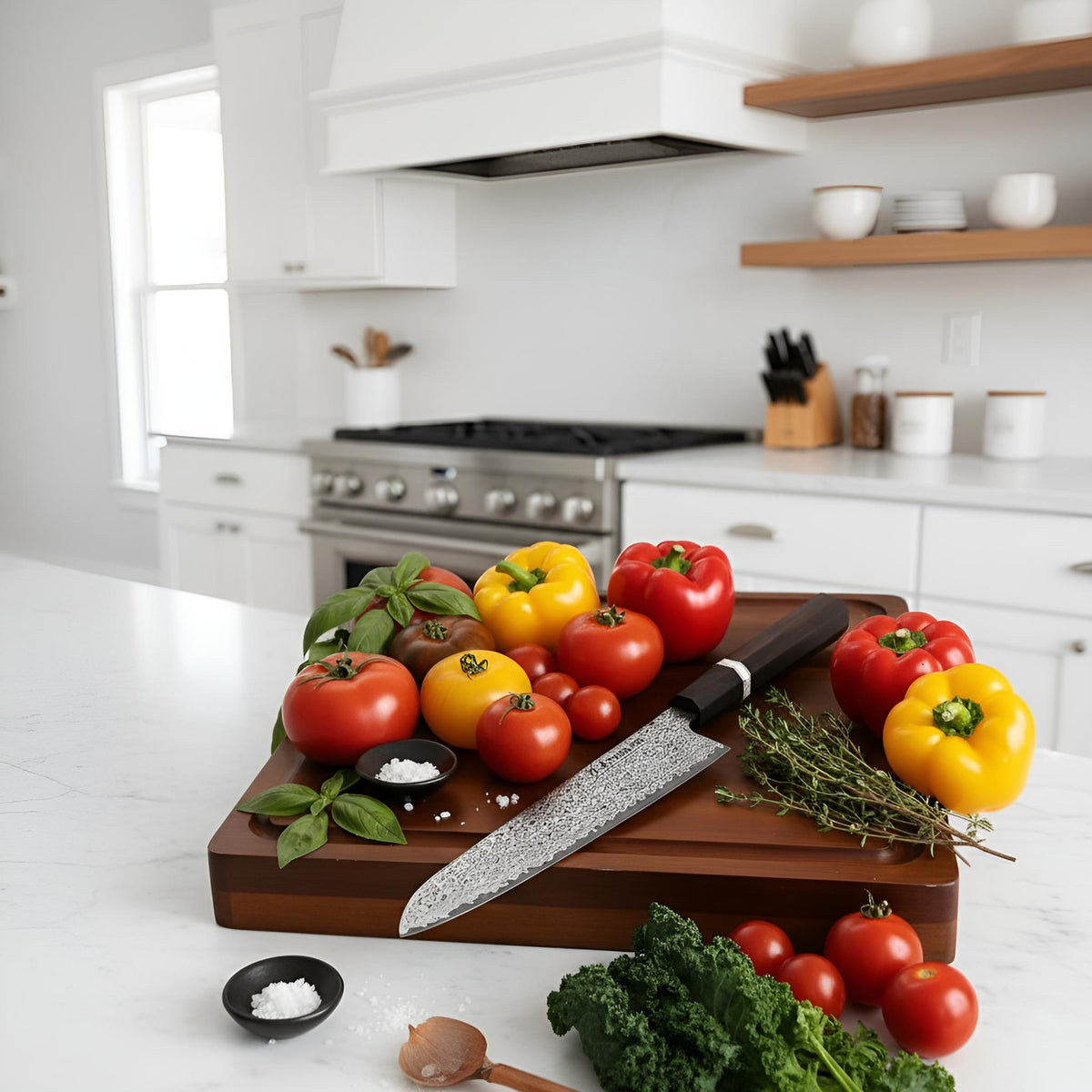 Couteau Japonais Santoku Damas 67 Couches Kensei Kaizen™ - Manche Noir