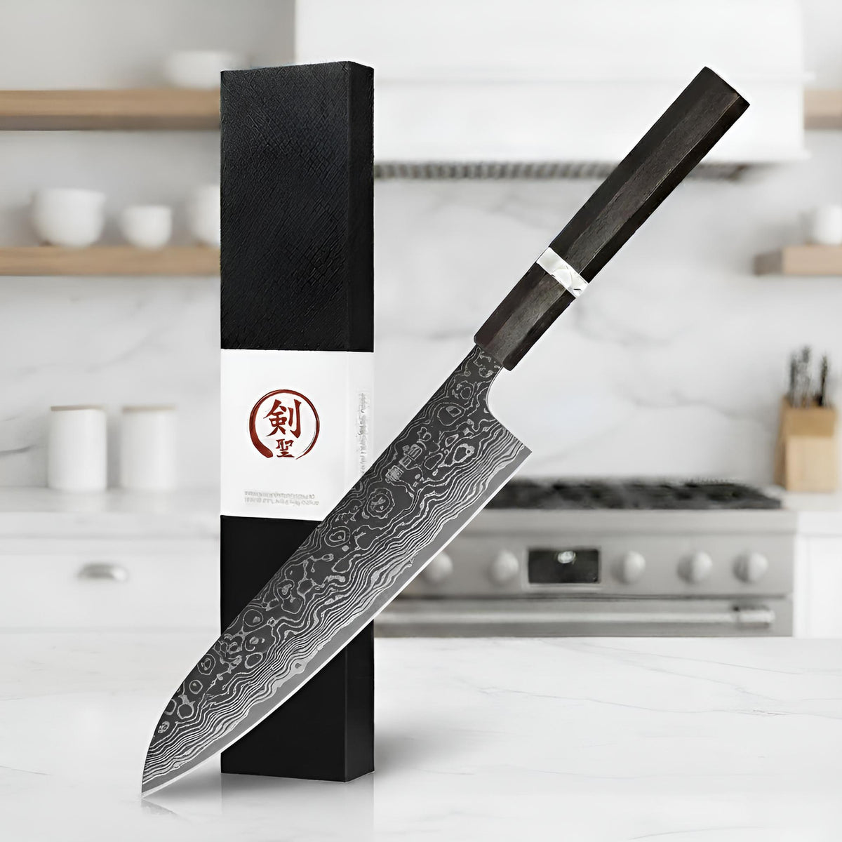 Couteau Japonais Santoku Damas 67 Couches Kensei Kaizen™ - Manche Noir