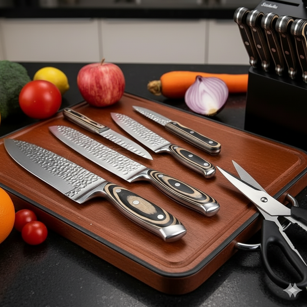 Ensemble de 15 Couteaux Kensei Kaizen™ avec Bloc Auto-Affûtant - Manche Bois Noir