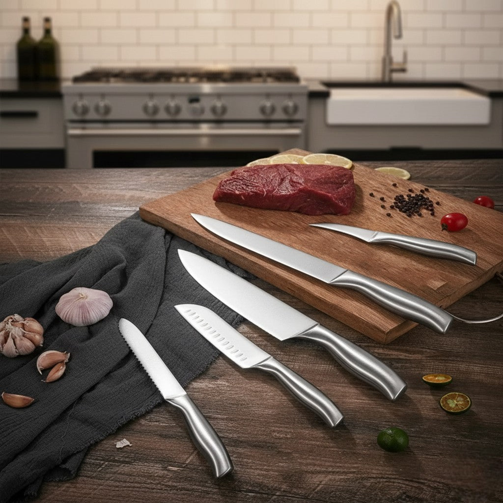 Ensemble de 15 Couteaux Kensei Kaizen™ avec Bloc Auto-Affûtant - Manche Bois Naturel