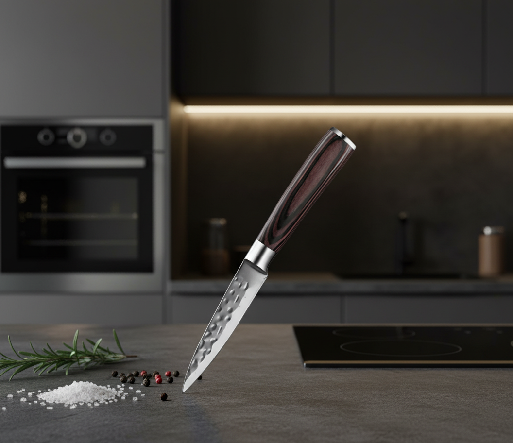 Ensemble Couteaux Martelés Kensei Kaizen™ Kinzoku Set + Support Magnétique en Acacia