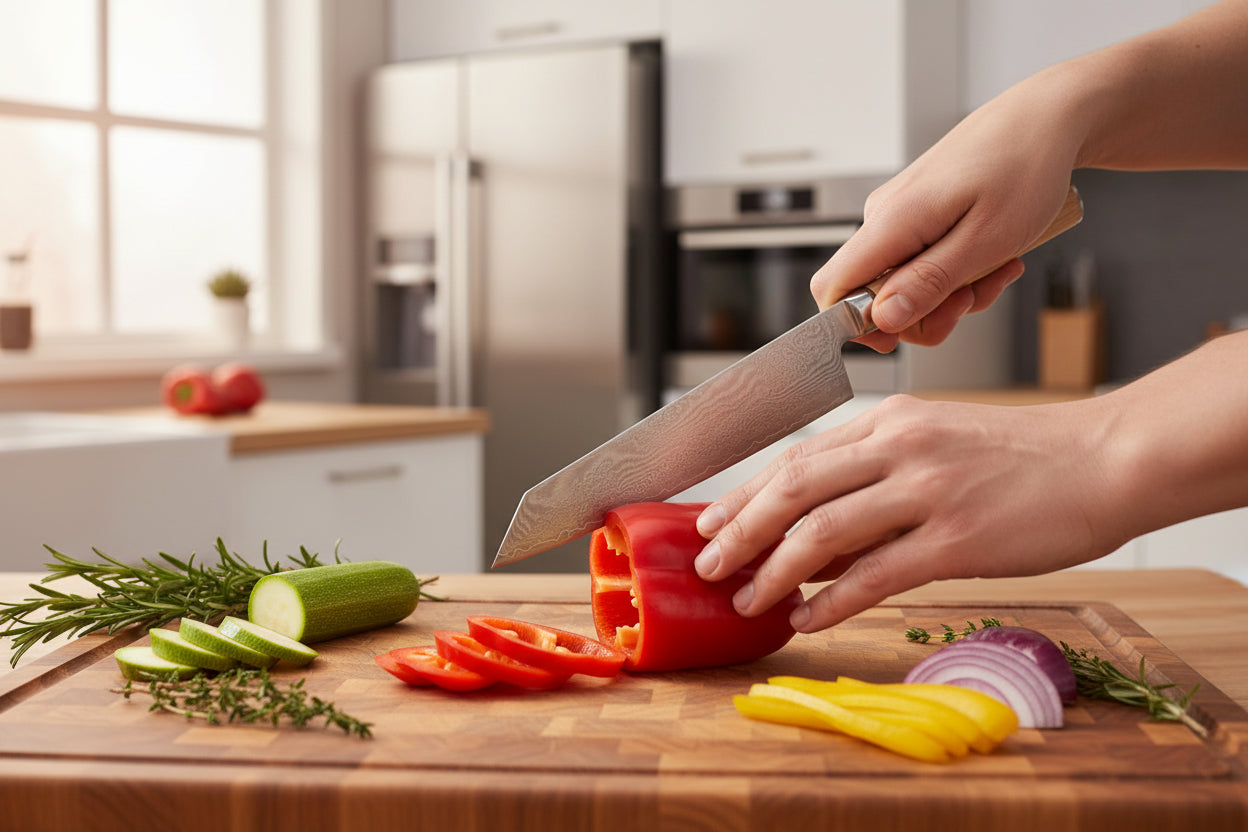 Couteau Japonais Kiritsuke Matsu | Couteau de Cuisine Japonais Damas 67 Couches | Ultra-Tranchant