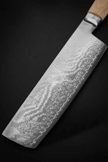 Couteau Japonais Nakiri Matsu | Couteau de Cuisine Japonais Damas 67 Couches | Coupe Précise