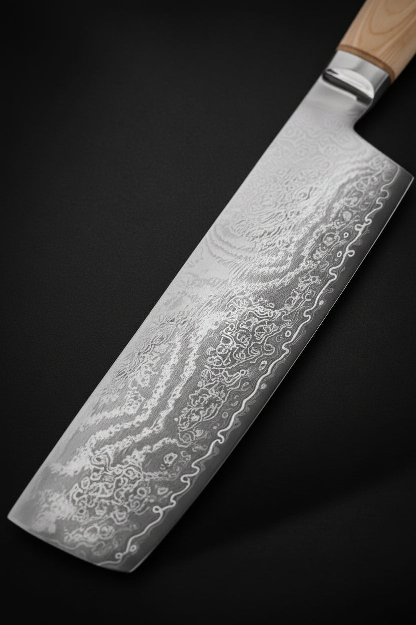 Couteau Japonais Nakiri Matsu | Couteau de Cuisine Japonais Damas 67 Couches | Coupe Précise