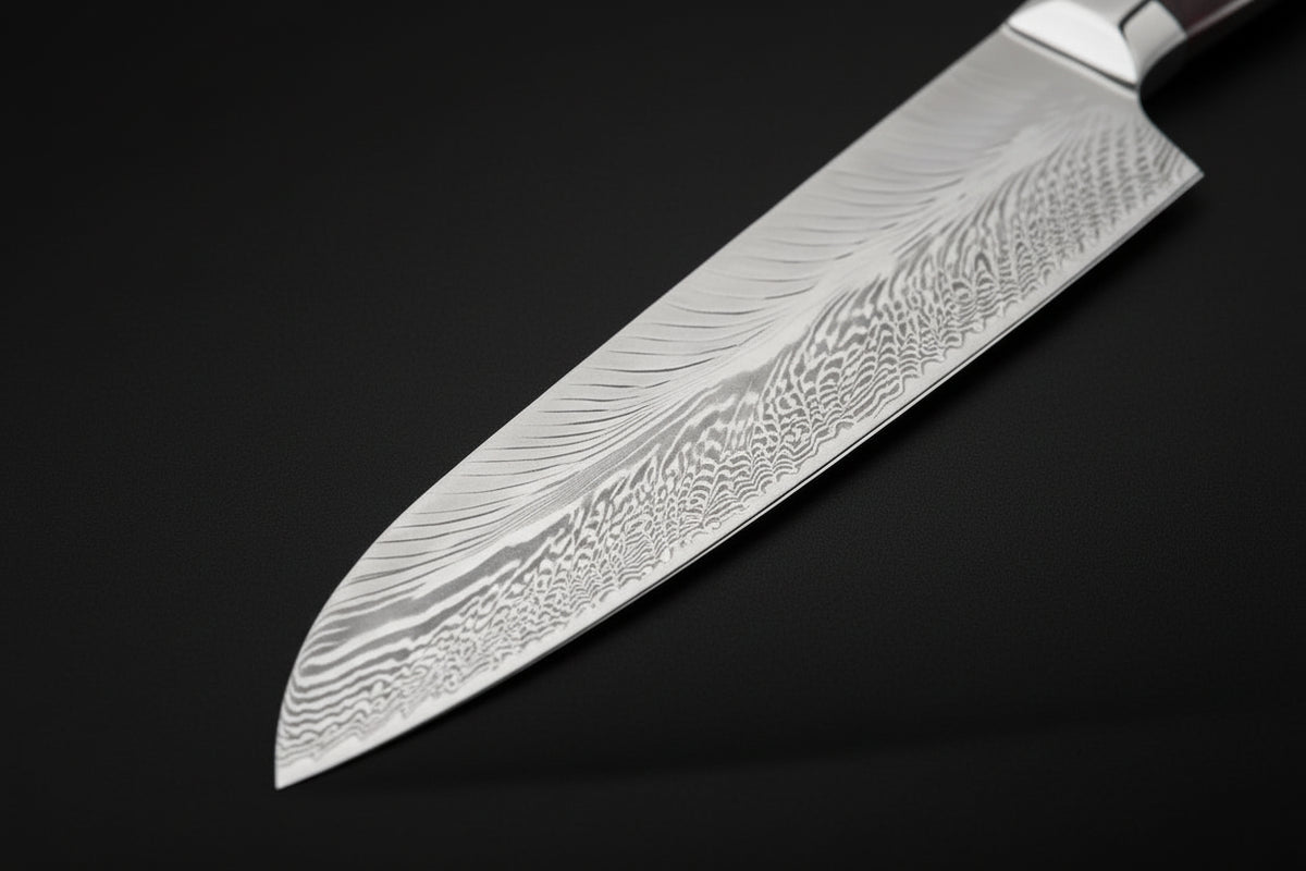 Couteau Japonais Santoku Akita | Couteau de Cuisine Japonais Damas 67 Couches | Ultra-Tranchant