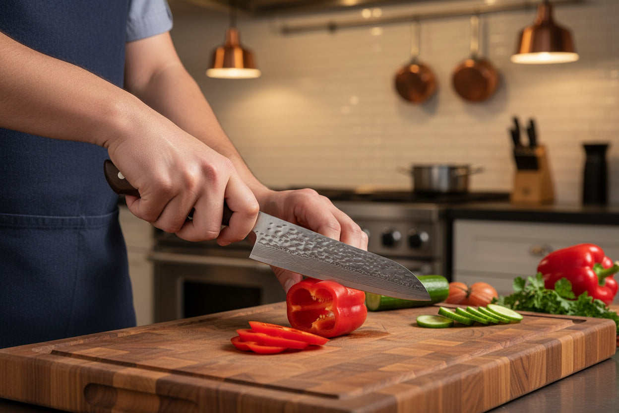 Couteau Japonais Santoku Shimoza | Couteau de Cuisine Japonais Polyvalent | Kensei Kaizen™