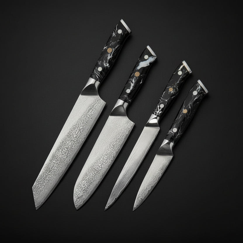 Nagoya Japanisches Messerset (4-teilig) | Küchenmesser aus Damaszenerstahl | Premium-Kollektion
