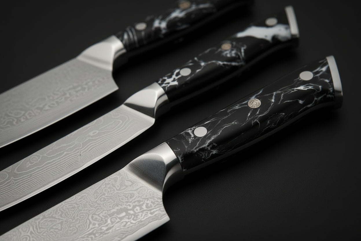 Nagoya Japanisches Messerset (4-teilig) | Küchenmesser aus Damaszenerstahl | Premium-Kollektion