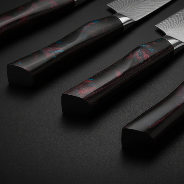 Set de 5 Couteaux Japonais Akita | Couteaux de Cuisine Japonais Damas | Collection Premium