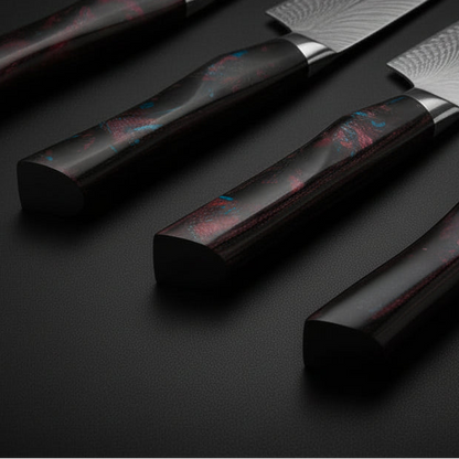 Set de 5 Couteaux Japonais Akita | Couteaux de Cuisine Japonais Damas | Collection Premium