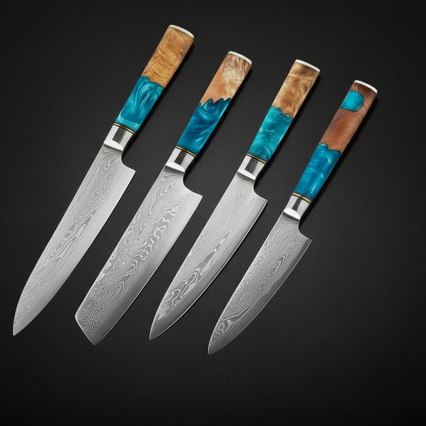 Set de 5 Couteaux Japonais Niigata | Couteaux de Cuisine Japonais Damas | Collection Premium