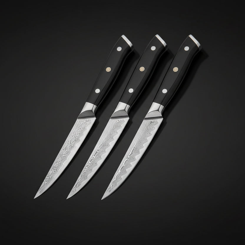 Lot de 3 Couteaux à Steak Kimoya | Couteaux Japonais de Table Premium | Kensei Kaizen